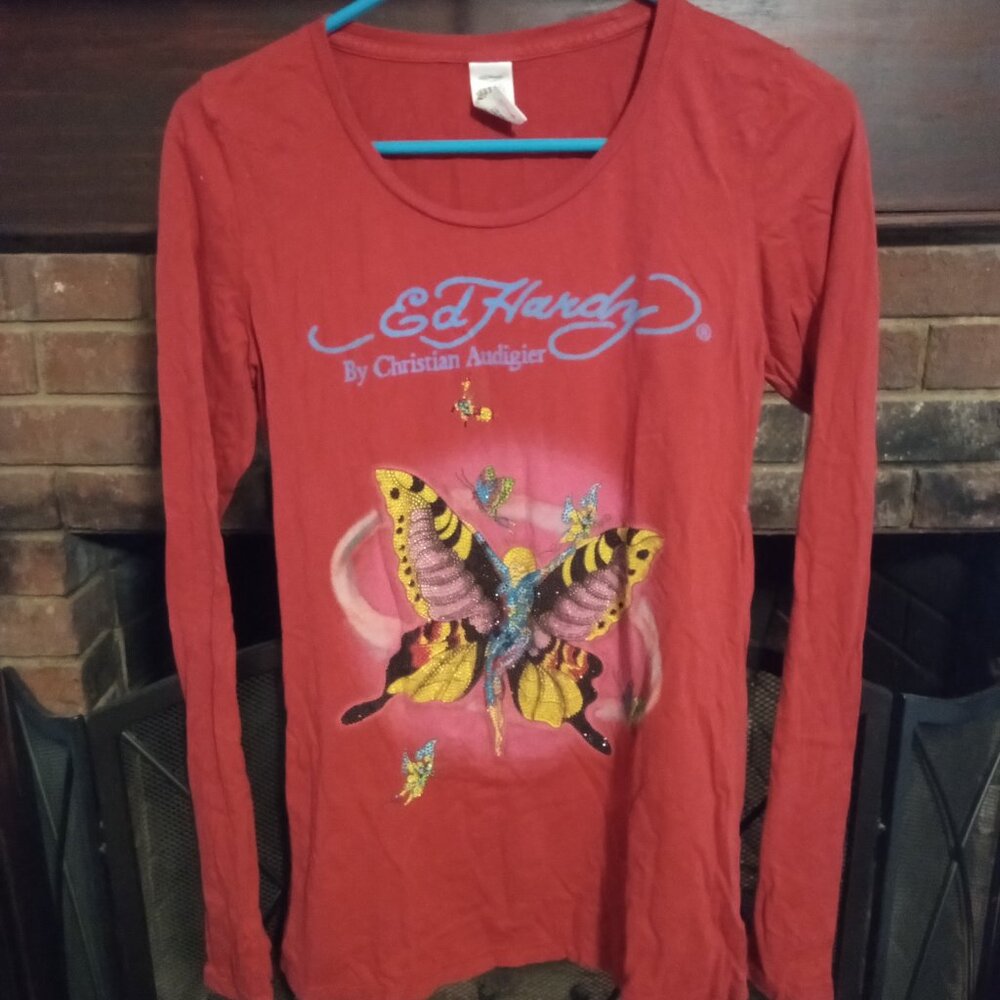 Red Long Sleeve Ed Hardy Shirt